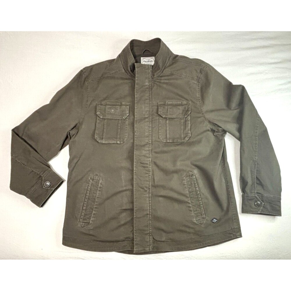 Flag Anthem Olive Mock Neck Trucker‎ Military Shirt Jacket Zip Up Hidden Button